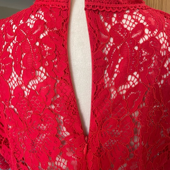 Valentines  Beautiful Red Lace Cut Out Peplum Short Sleeve Top Blouse Women Sz L - Picture 5 of 8
